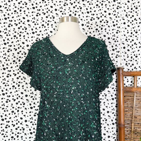 NEW Ming Wang | Tweed Boucle stretch Knit Green Black Cap Sleeve Sheath Dress S - Picture 3 of 11